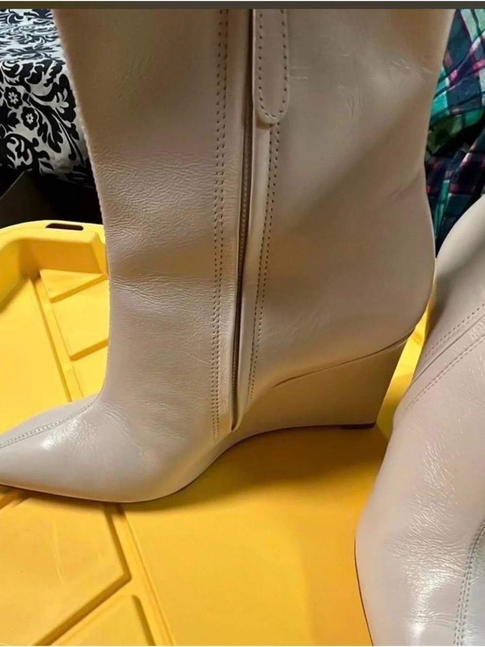 By Anthropologie Cassia Veneto Tall Leather Wedge Boots - Ivory (Size 9)